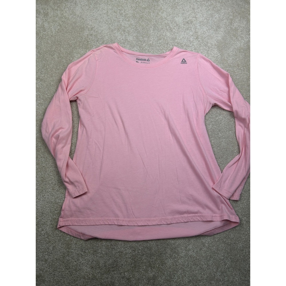Reebok Solid Long Sleeve Top XL Pink Delta Logo Athleisure Gorpcore Sporty